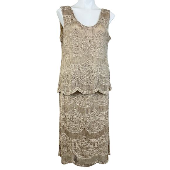 Vintage Damianou 3 piece skirt set mother of bride Gold shimmery Size Large - Picture 5 of 7